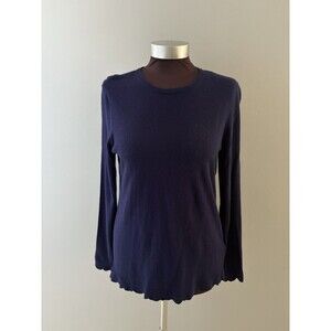 J McLaughlin Henri Cashmere Blend Sweater Sz Medium Blue Scalloped Hem Preppy